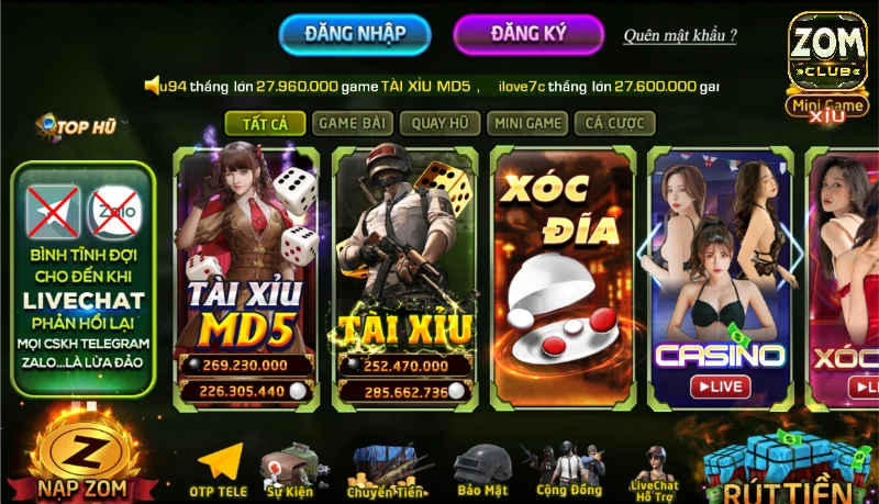 Kho sản phẩm cá cược độc đáo của cổng game&nbsp;Zomclub